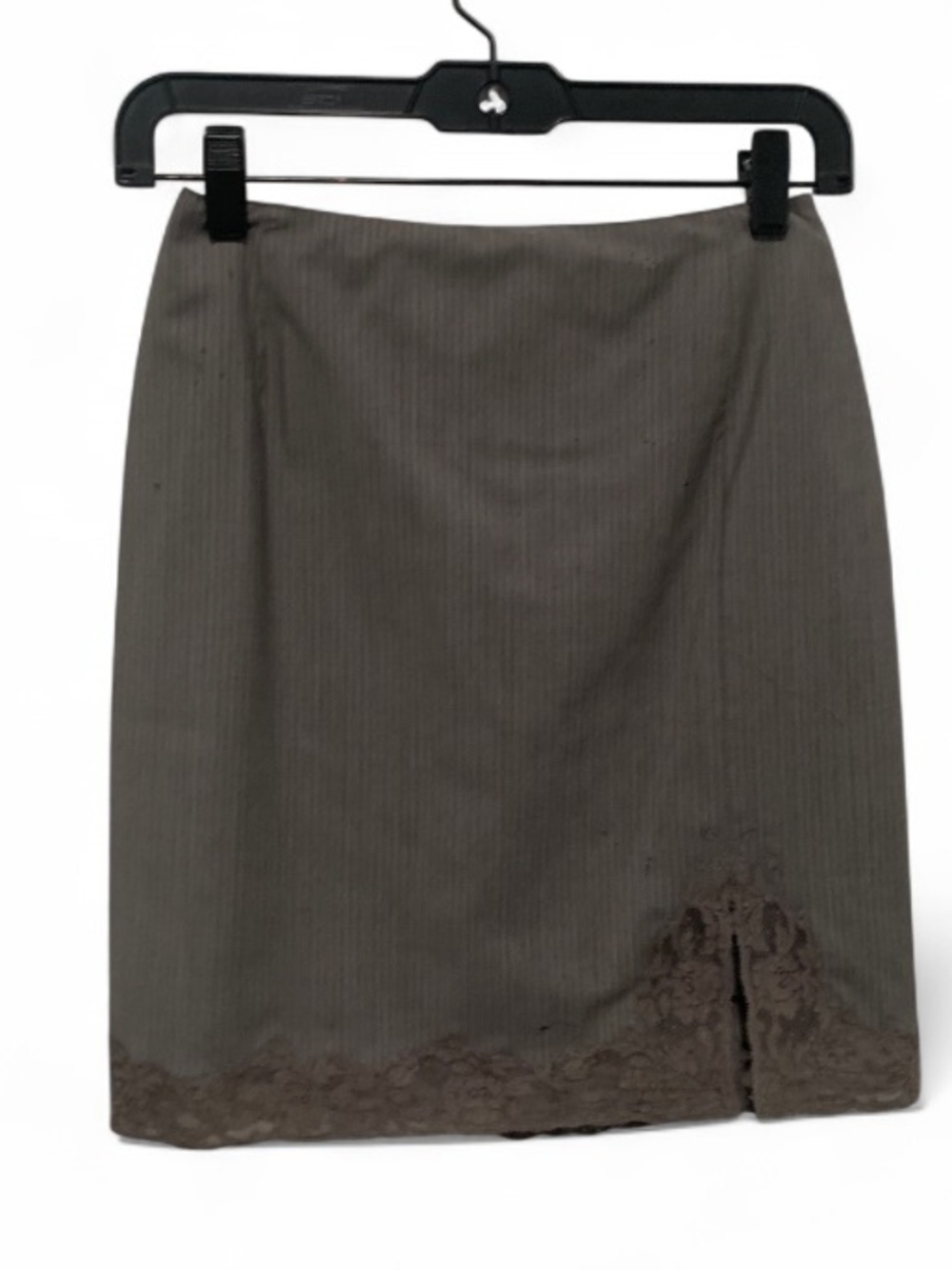 Y2K Anne Klein Gray Pin Striped Lace-Trim Mini Skirt